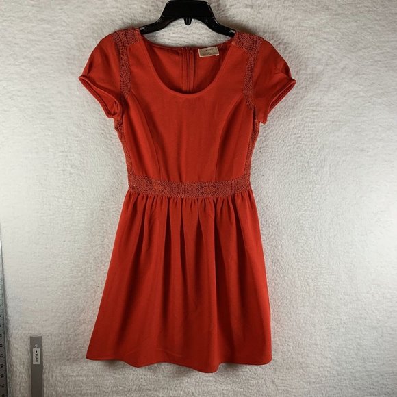 Pins & Needles Dress Womens 0 Orange Scoop Neck Lace Anthropologie Back Zip 7876 - Picture 1 of 9